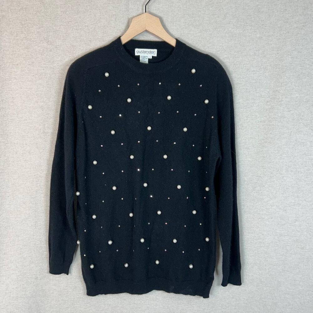 VTG Outlander Womens Beaded Sweater‎ Size S Lambswool Pearl Beaded Glam Holidays